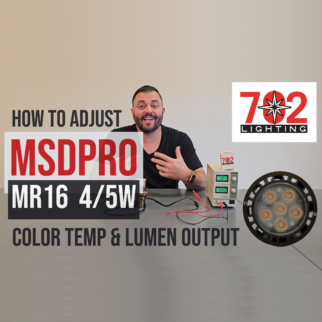 video cover image for how to adjust your msdpro cct 4/5 Watt adjustbale MR16 lamp. Adjust your color temperature and lumen output. 702 Lighting