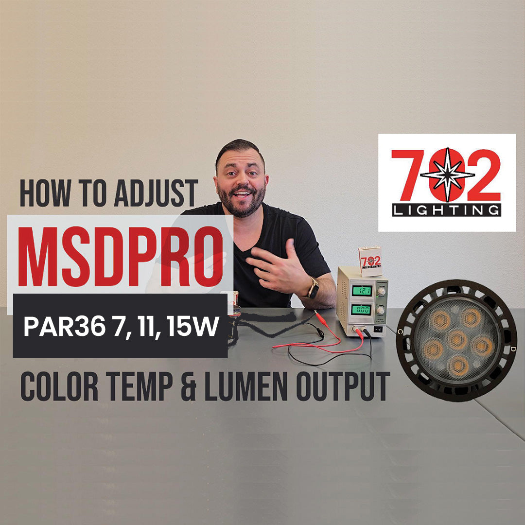 video cover image for how to adjust your msdpro cct PAR36 lamp. Adjust your color temperature and lumen output. From 702 Lighting